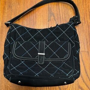 Vera Bradley Black Microfiber Purse Pocketbook Bag Blue White Stitching VTG Y2K